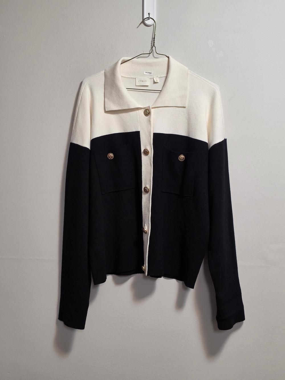 Cyrus Two-Tone Black and Cream Knit Cardigan